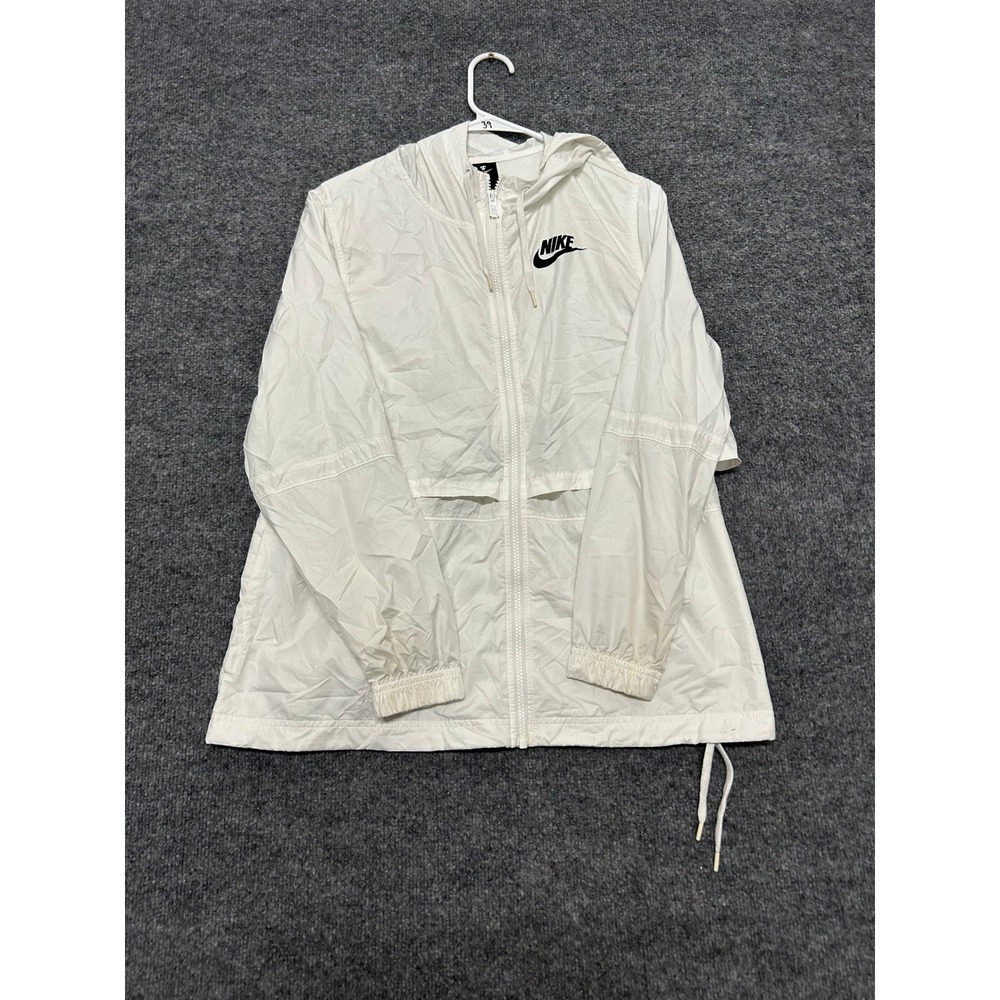 Nike Jacket Womens Size M White Full Zip Hooded Windbreaker Athletic Mesh Lined